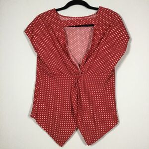1940s style red with white polka dots vee neck blouse handkerchief hem size M